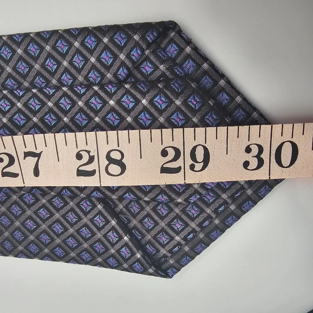Hickey Freeman Silk‎ Tie Gray Blue Purple Geometric Diamond Square Mens Necktie